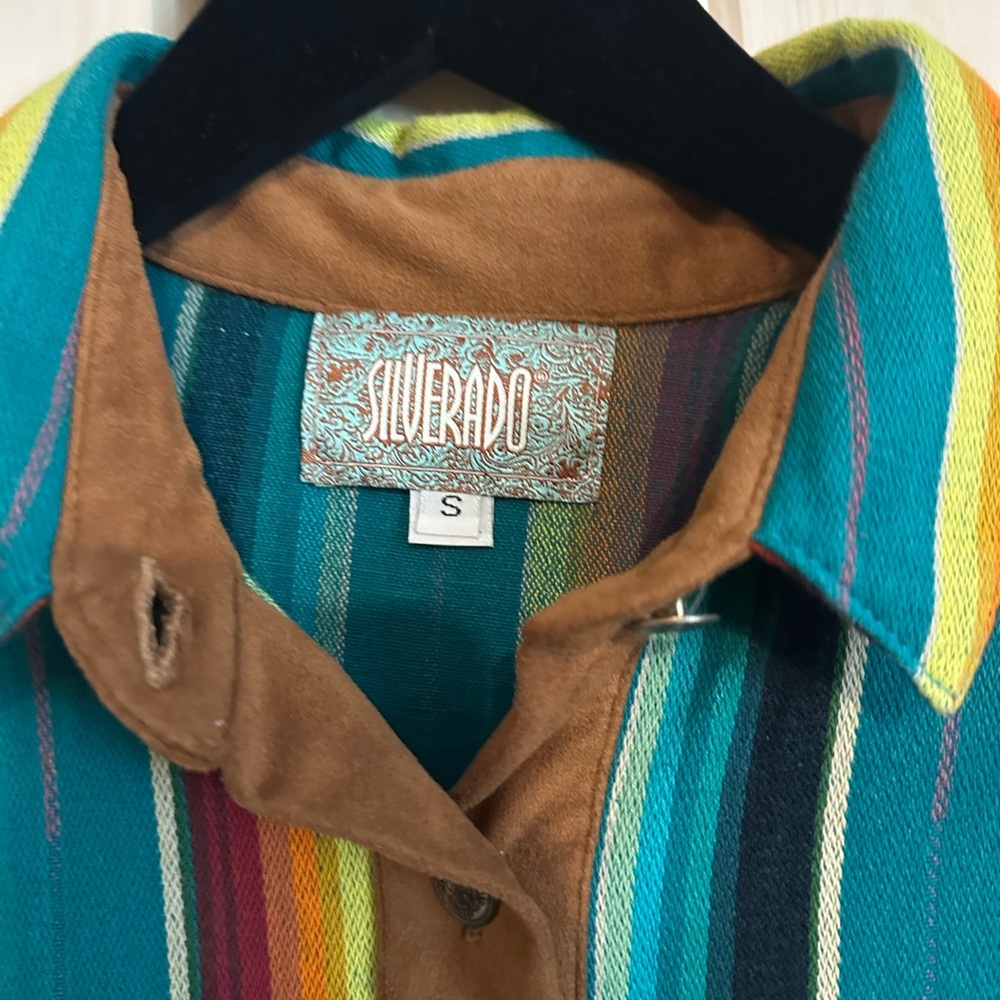 NWOT Silverado Apparel serapeTeal and Brown Striped Shirtdress - Picture 3 of 4